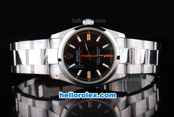 Rolex Milgauss Oyster Perpetual Automatic with Black Dial and White Case-Orange Hand-Stainless Steel Strap - Click Image to Close